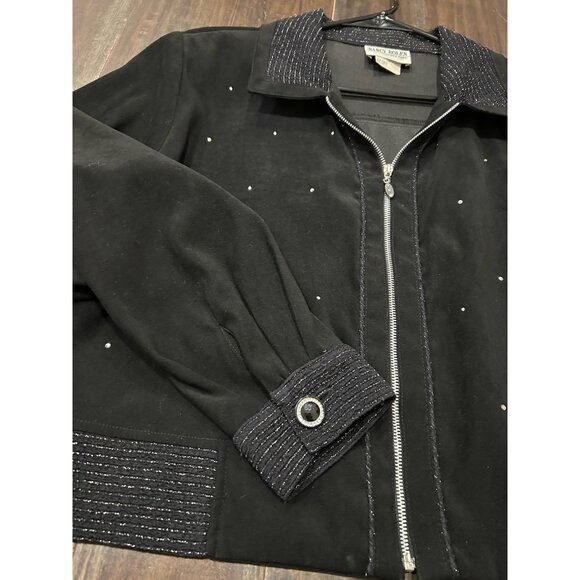Vintage Nancy Bolen Black Rhinestone Zip Up Jacket Shimmering Trim Sz Large - Picture 5 of 9